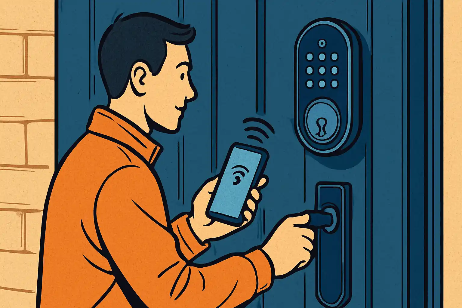 A person accesses the house with an advanced smart lock placed on the door.