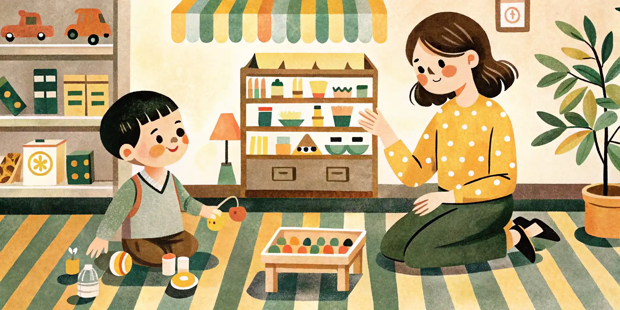 Mom and child play "shop"