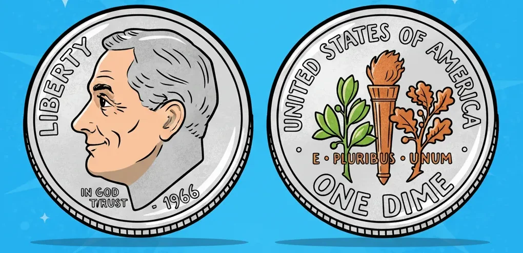 obverse and reverse of the 1966 US Dime