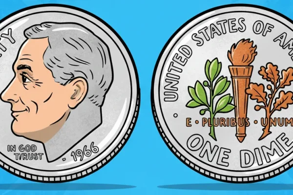 obverse and reverse of the 1966 US Dime