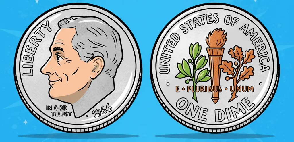 obverse and reverse of the 1966 US Dime