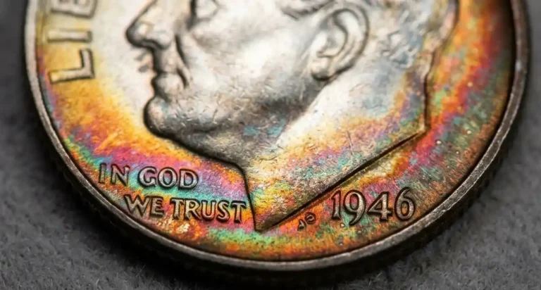 extreme macro of a 1946 Roosevelt dime obverse